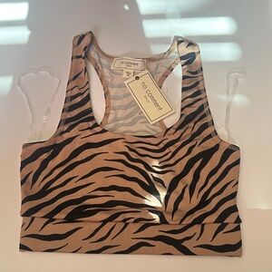No Comment Paris Brown Zebra-Print Racerback Sports Bra